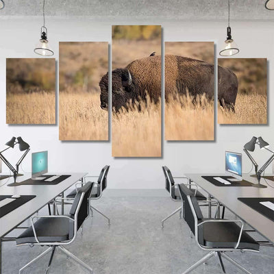 Bison American Standing Dry Grass Typical 1 Bison Animals Luxury Multi Canvas Prints, Multi Piece Panel Canvas Gallery Art Print Print