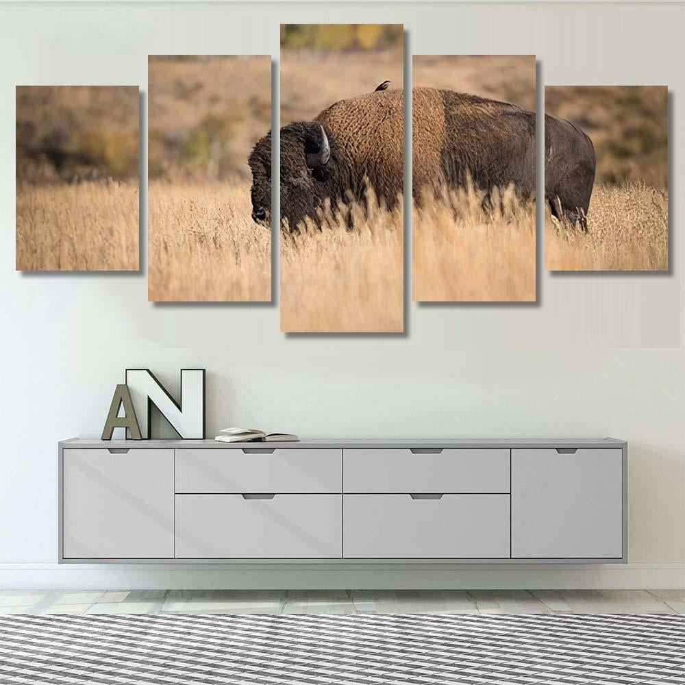 Bison American Standing Dry Grass Typical 1 Bison Animals Luxury Multi Canvas Prints, Multi Piece Panel Canvas Gallery Art Print Print