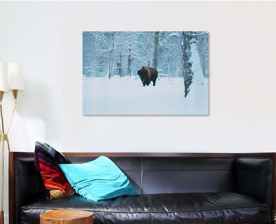 Bison On Forest Background Snow Adult Bison Animals Luxury Multi Canvas Prints, Multi Piece Panel Canvas Gallery Art Print Print