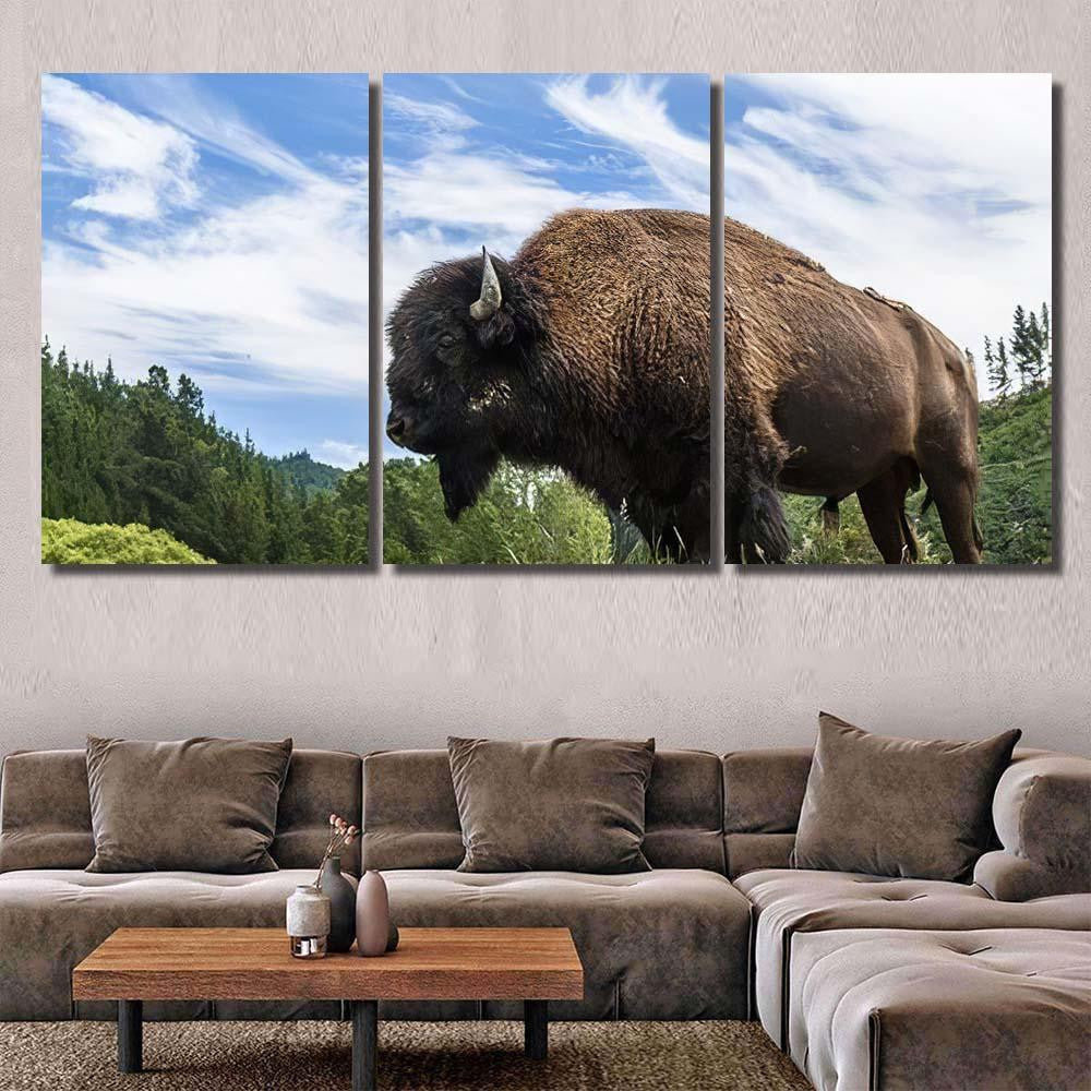 Buffalo Bison Posing Front Dramatic Sky Bison Animals Luxury Multi Canvas Prints, Multi Piece Panel Canvas Gallery Art Print Print