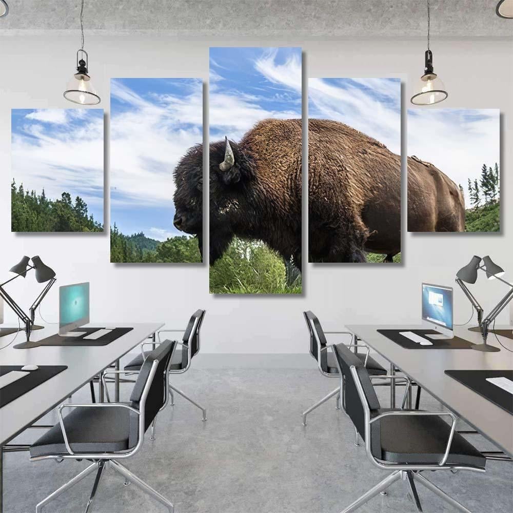 Buffalo Bison Posing Front Dramatic Sky Bison Animals Luxury Multi Canvas Prints, Multi Piece Panel Canvas Gallery Art Print Print