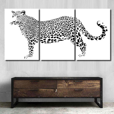 Far Eastern Leopard On White Background Black Panther Animals Luxury Multi Canvas Prints, Multi Piece Panel Canvas Gallery Art Print Print