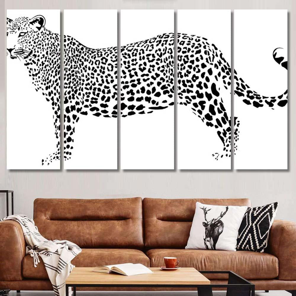 Far Eastern Leopard On White Background Black Panther Animals Luxury Multi Canvas Prints, Multi Piece Panel Canvas Gallery Art Print Print