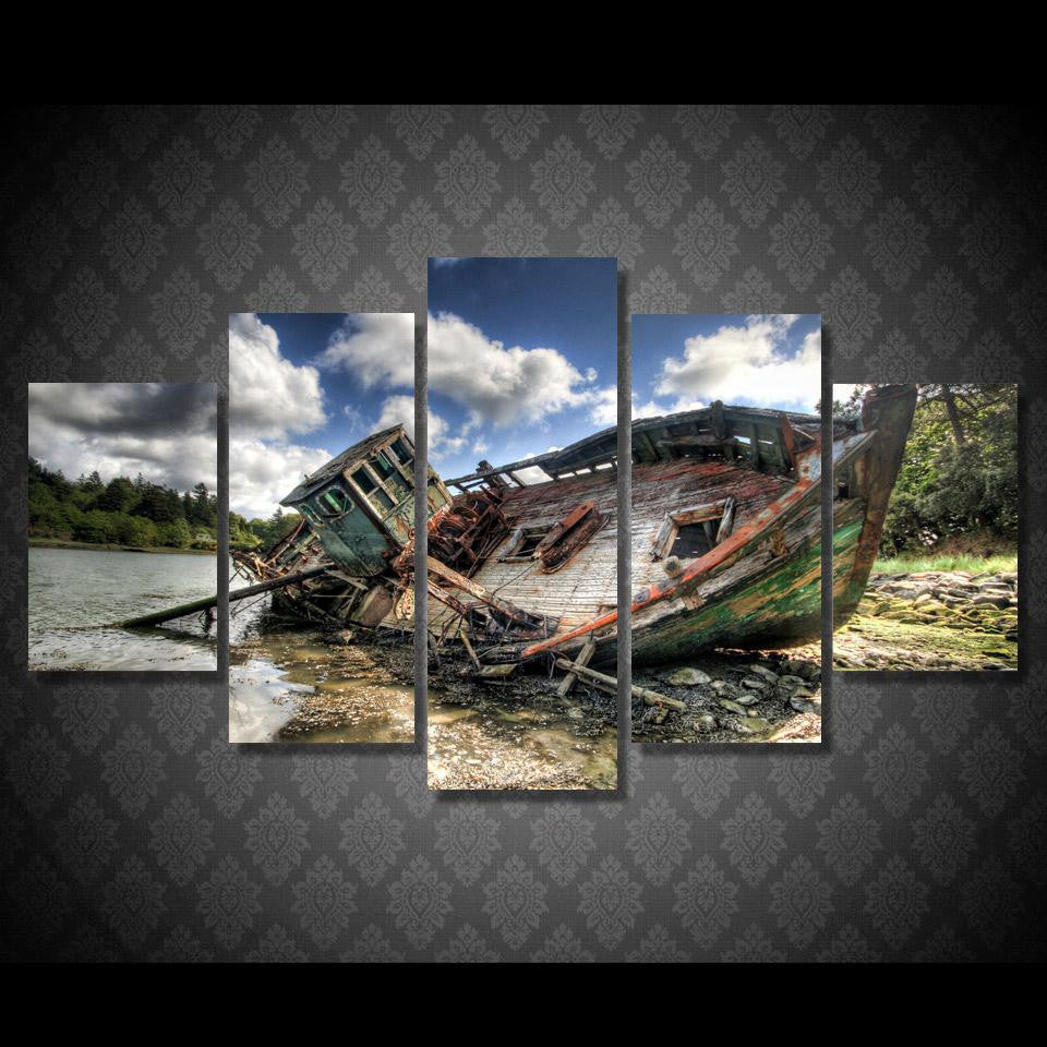 Cool Fishing Boat Fishing 5 Panel Canvas Art Wall Decor Luxury Multi Canvas Prints, Multi Piece Panel Canvas Gallery Art Print
