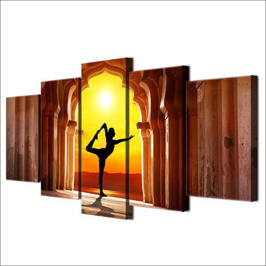 Yoga In The Temple Sport 5 Panel Canvas Art Wall Decor Luxury Multi Canvas Prints, Multi Piece Panel Canvas Gallery Art Print