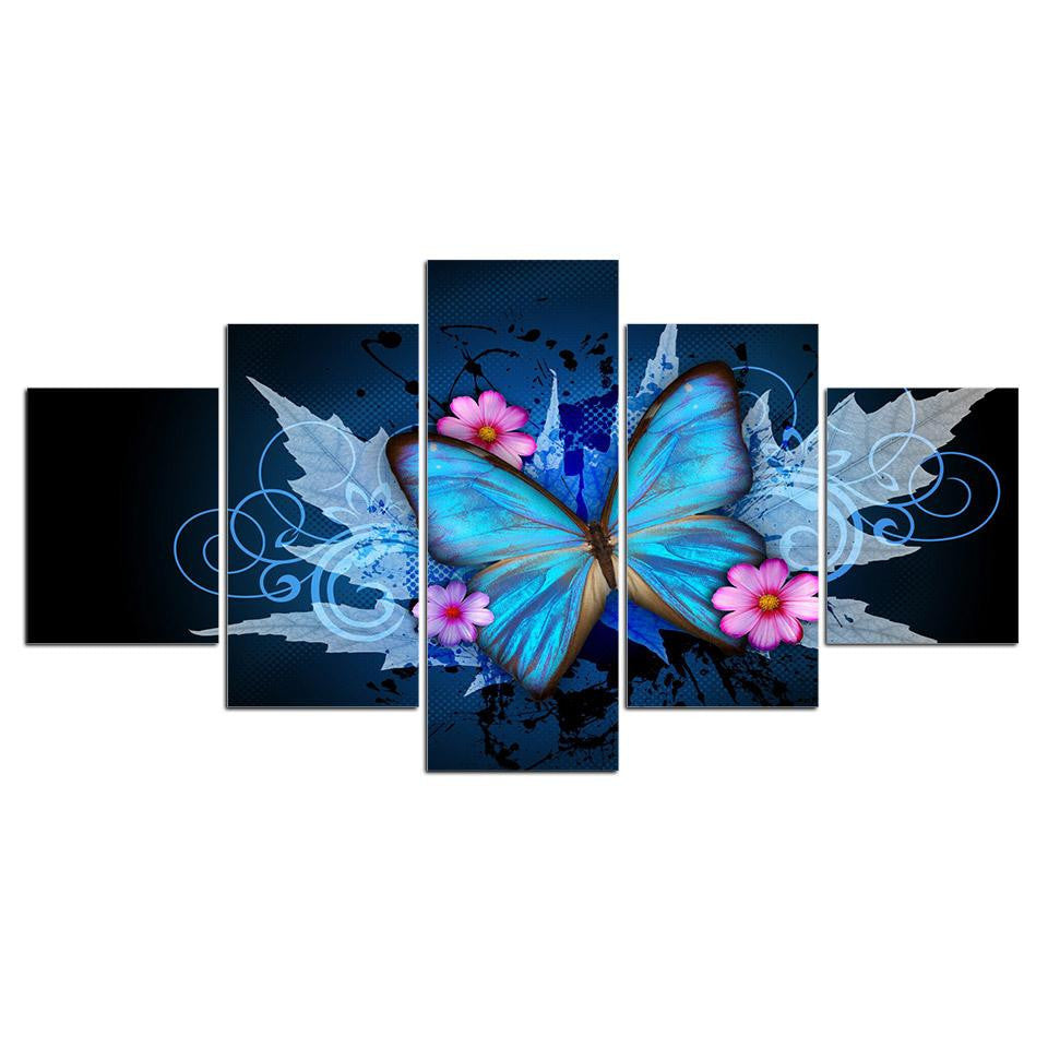 Butterfly Flower Blossom 01 Nature 5 Panel Canvas Art Wall Decor Luxury Multi Canvas Prints, Multi Piece Panel Canvas Gallery Art Print