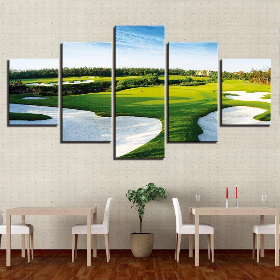 Golf Course 2 Nature 5 Panel Canvas Art Wall Decor Luxury Multi Canvas Prints, Multi Piece Panel Canvas Gallery Art Print