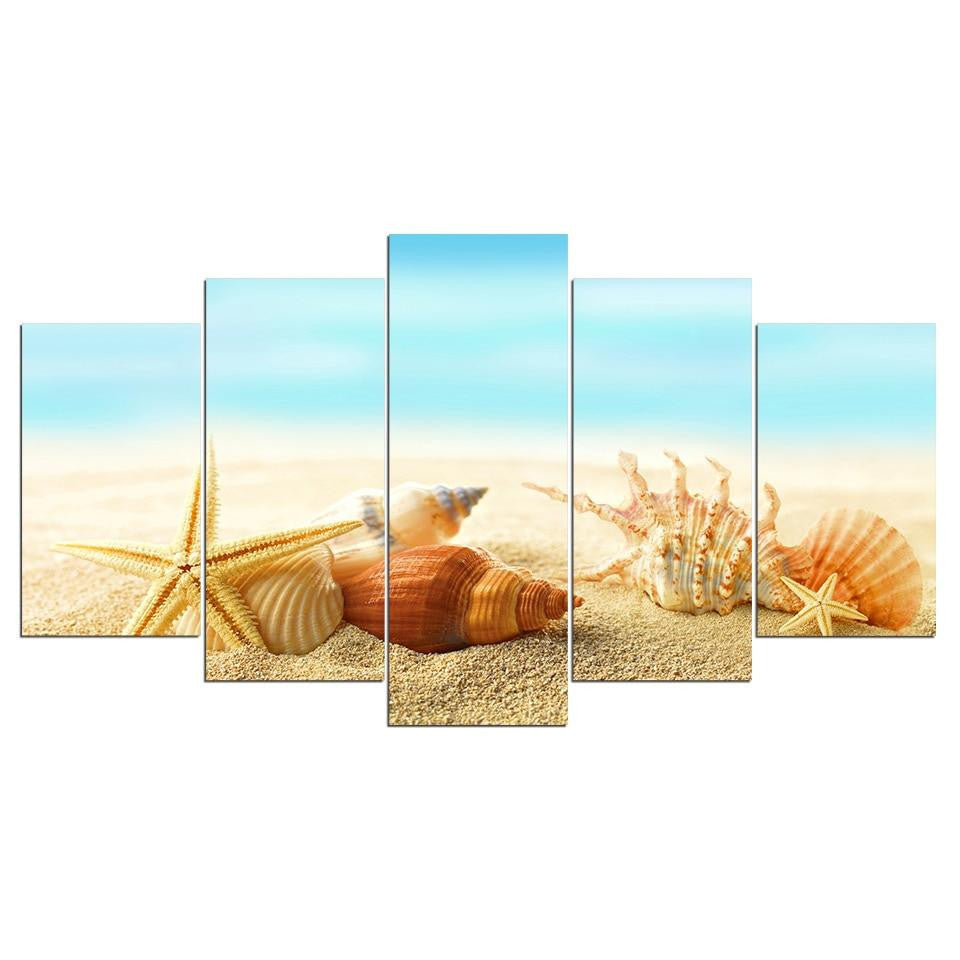 Beach Landscape 01 Space 5 Panel Canvas Art Wall Decor Luxury Multi Canvas Prints, Multi Piece Panel Canvas Gallery Art Print
