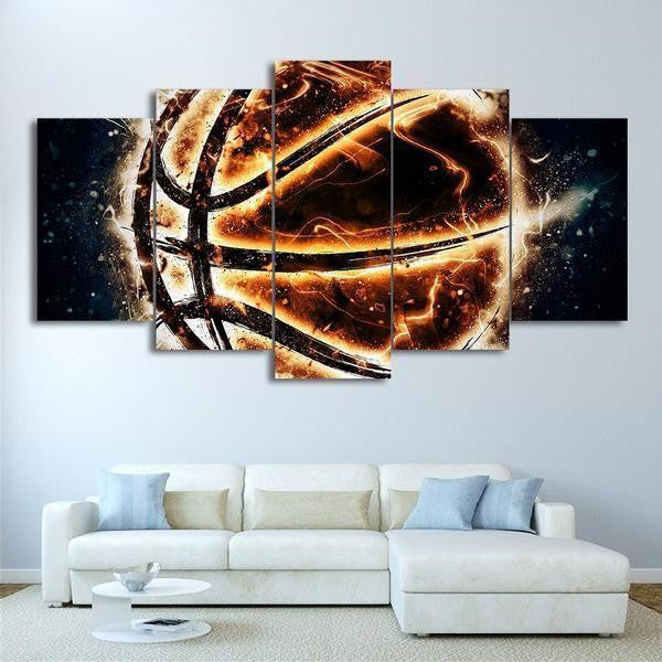 Burning Basketball Sport 5 Panel Canvas Art Wall Decor Luxury Multi Canvas Prints, Multi Piece Panel Canvas Gallery Art Print