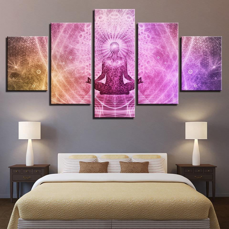 Buddha Art Buddhism Yoga Religion 5 Panel Canvas Art Wall Decor Luxury Multi Canvas Prints, Multi Piece Panel Canvas Gallery Art Print