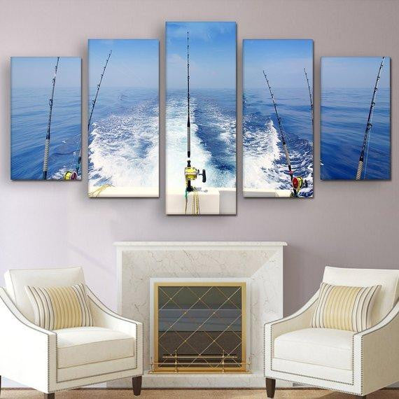 Deep Sea Fishing 01 Fishing 5 Panel Canvas Art Wall Decor Luxury Multi Canvas Prints, Multi Piece Panel Canvas Gallery Art Print