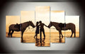 Couple Kissing With Their Horse At Sunset Nature 5 Panel Canvas Art Wall Decor Luxury Multi Canvas Prints, Multi Piece Panel Canvas Gallery Art Print