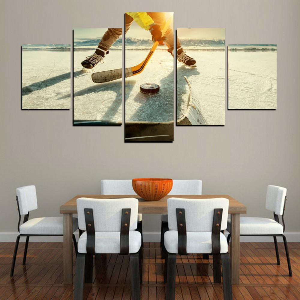 Ice Hockey Sports On Ice Rink Sport 5 Panel Canvas Art Wall Decor Luxury Multi Canvas Prints, Multi Piece Panel Canvas Gallery Art Print