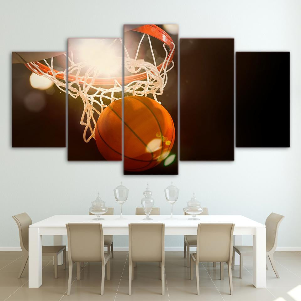 Basketball Circle 2 Sport 5 Panel Canvas Art Wall Decor Luxury Multi Canvas Prints, Multi Piece Panel Canvas Gallery Art Print