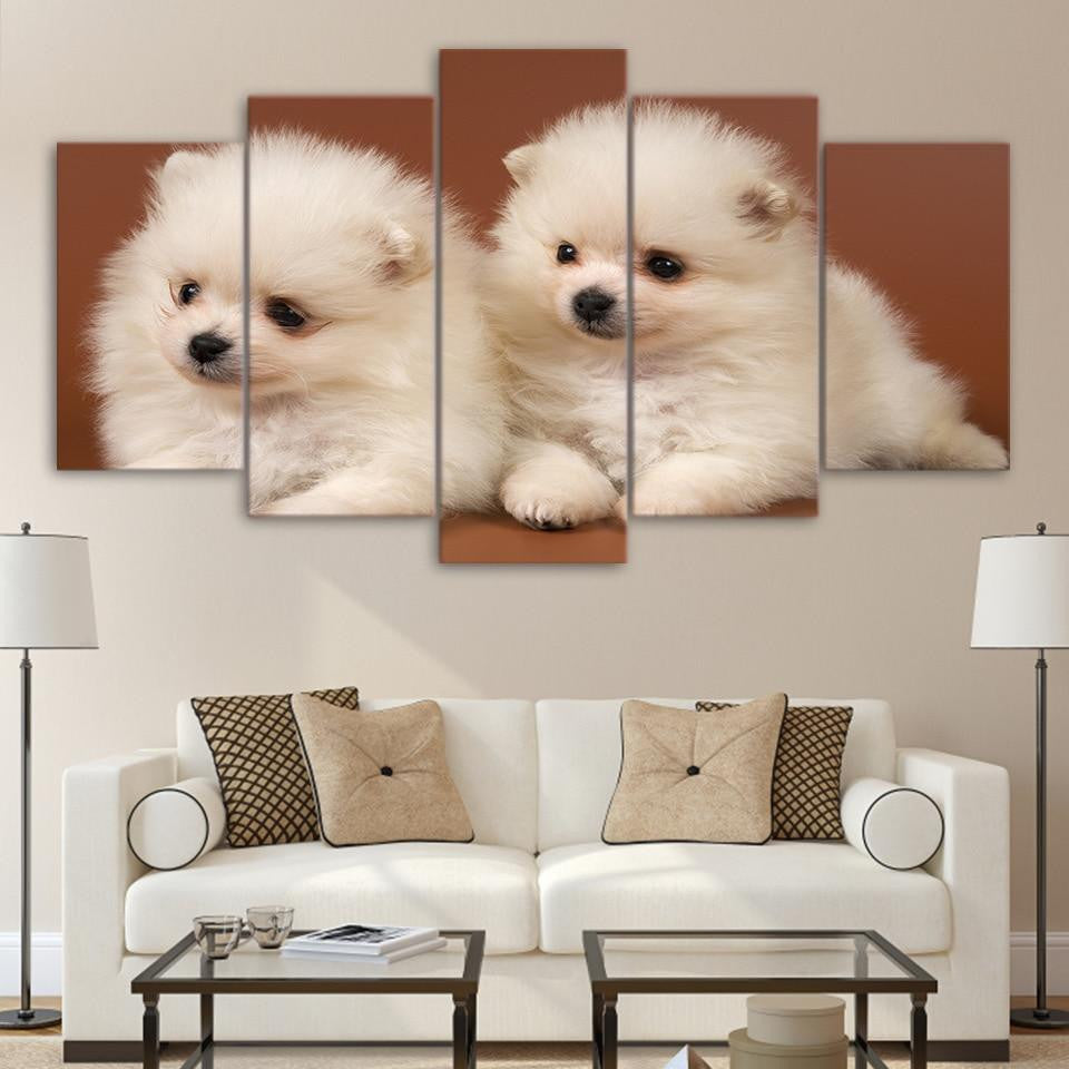 cute two small dogs Animal 5 Panel Canvas Art Wall Decor Luxury Multi Canvas Prints, Multi Piece Panel Canvas Gallery Art Print