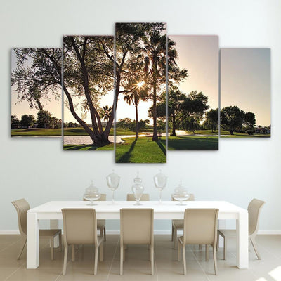 Golf Sunset Modular Nature 5 Panel Canvas Art Wall Decor Luxury Multi Canvas Prints, Multi Piece Panel Canvas Gallery Art Print