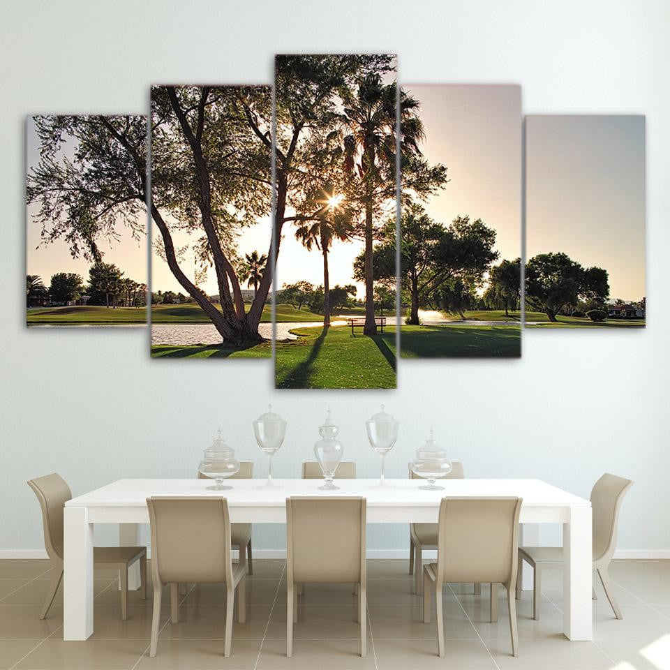 Golf Sunset Modular Nature 5 Panel Canvas Art Wall Decor Luxury Multi Canvas Prints, Multi Piece Panel Canvas Gallery Art Print