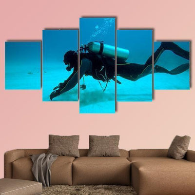 Diver Near Sand Bottom In Cuba Fishing 5 Panel Canvas Art Wall Decor Luxury Multi Canvas Prints, Multi Piece Panel Canvas Gallery Art Print