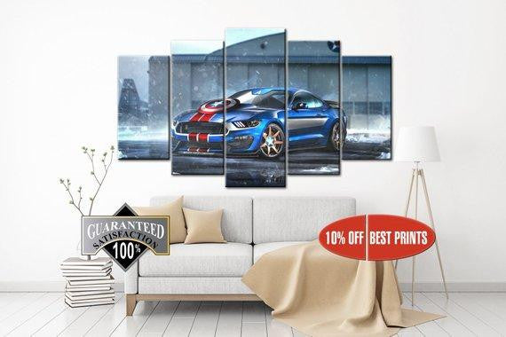 Capiran America Car Automative 5 Panel Canvas Art Wall Decor Luxury Multi Canvas Prints, Multi Piece Panel Canvas Gallery Art Print