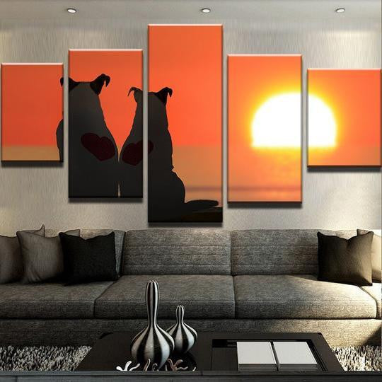 Dogs Watching The Sunset Animal 5 Panel Canvas Art Wall Decor Luxury Multi Canvas Prints, Multi Piece Panel Canvas Gallery Art Print