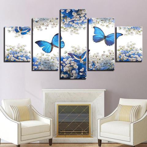 Flower & Butterfly Animal 5 Panel Canvas Art Wall Decor Luxury Multi Canvas Prints, Multi Piece Panel Canvas Gallery Art Print
