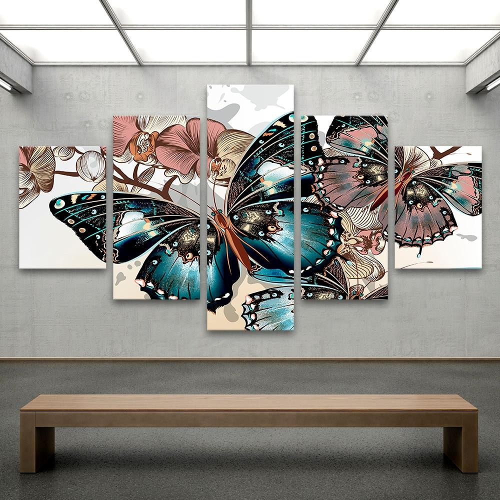 Abstract beautiful butterfly Abstract 5 Panel Canvas Art Wall Decor Luxury Multi Canvas Prints, Multi Piece Panel Canvas Gallery Art Print