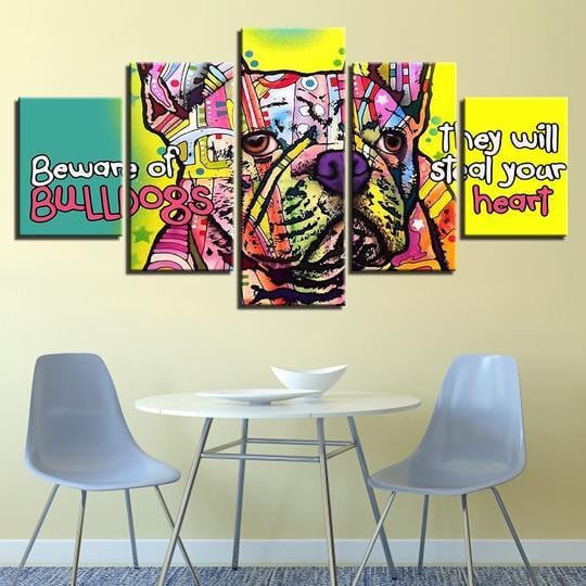 French Bulldogs Steal Your Heart Abstract5 Panel Canvas Art Wall Decor Luxury Multi Canvas Prints, Multi Piece Panel Canvas Gallery Art Print