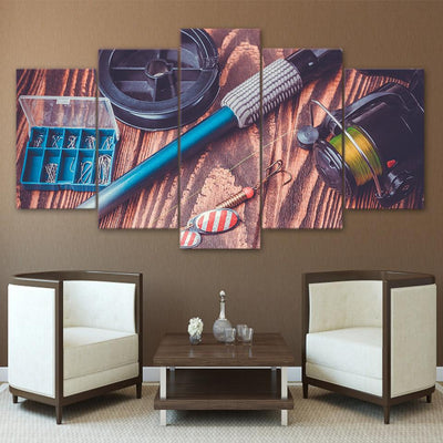 Fishing Rod Tools 1 Fishing 5 Panel Canvas Art Wall Decor Luxury Multi Canvas Prints, Multi Piece Panel Canvas Gallery Art Print