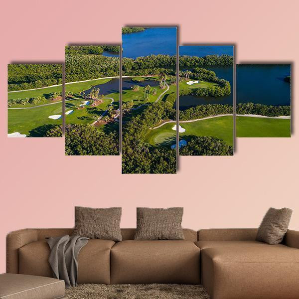 Aerial Golf Course Landscape Nature 5 Panel Canvas Art Wall Decor Luxury Multi Canvas Prints, Multi Piece Panel Canvas Gallery Art Print