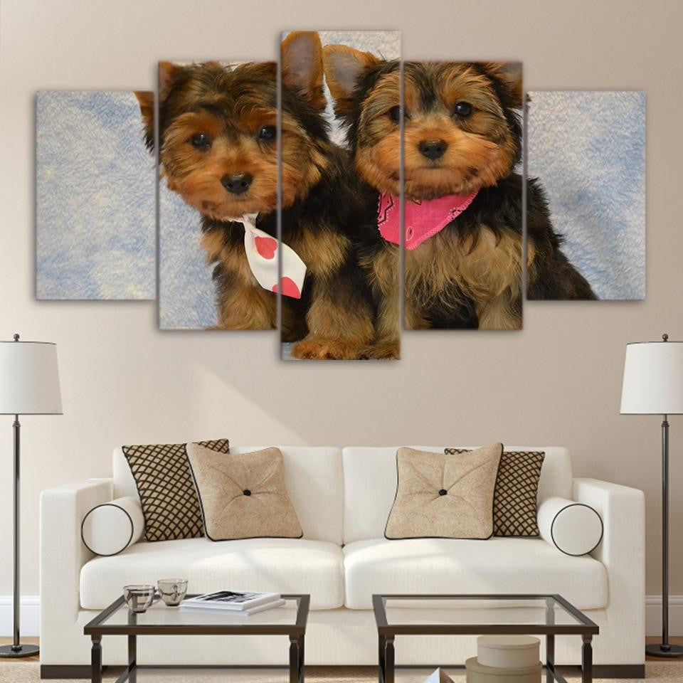 Fluffy puppy cute small dogs Animal 5 Panel Canvas Art Wall Decor Luxury Multi Canvas Prints, Multi Piece Panel Canvas Gallery Art Print