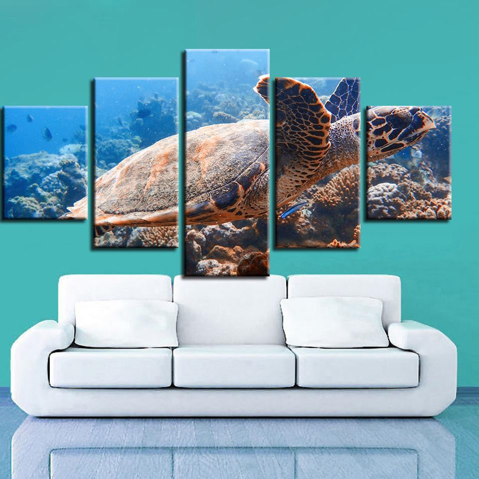 Sea Bed Turtles Animal 5 Panel Canvas Art Wall Decor Luxury Multi Canvas Prints, Multi Piece Panel Canvas Gallery Art Print