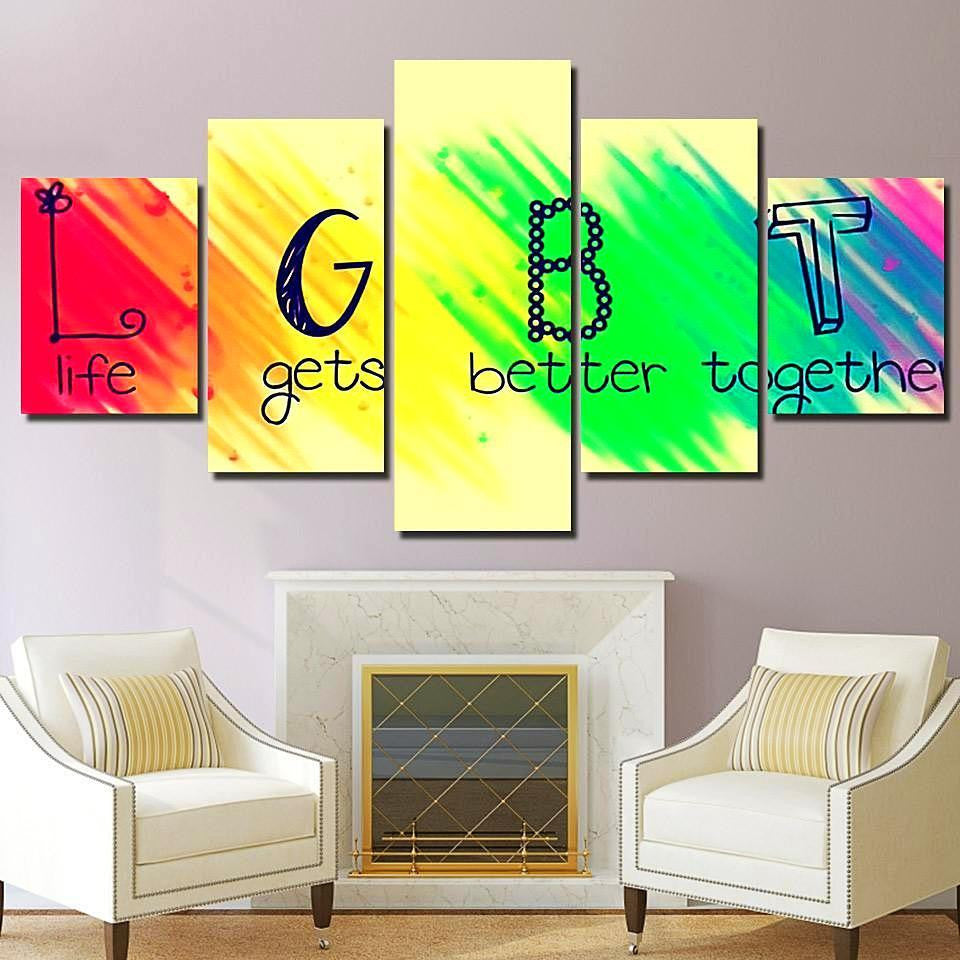 Life Gets Better Together Lgbt 5 Panel Canvas Art Wall Decor Luxury Multi Canvas Prints, Multi Piece Panel Canvas Gallery Art Print
