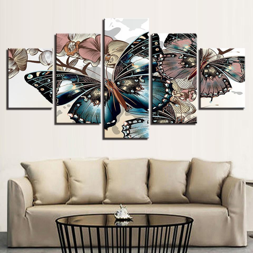 Butterfly Animal 5 Panel Canvas Art Wall Decor Luxury Multi Canvas Prints, Multi Piece Panel Canvas Gallery Art Print