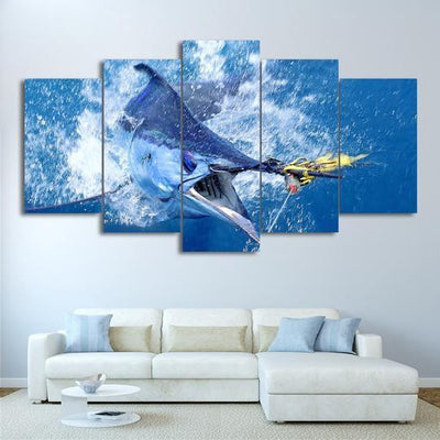 Jumping Marlin Billfish Sailfish Swordfish Fishing Fishing 5 Panel Canvas Art Wall Decor Luxury Multi Canvas Prints, Multi Piece Panel Canvas Gallery Art Print