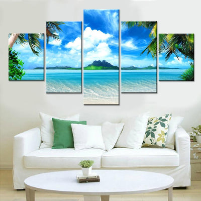 Beach Blue Landscape Nature 5 Panel Canvas Art Wall Decor Luxury Multi Canvas Prints, Multi Piece Panel Canvas Gallery Art Print