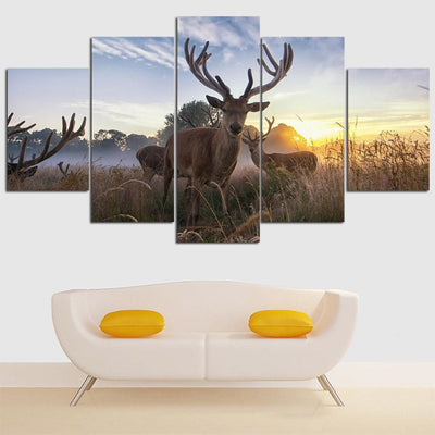 Deer Mom And Baby Animal 5 Panel Canvas Art Wall Decor Luxury Multi Canvas Prints, Multi Piece Panel Canvas Gallery Art Print