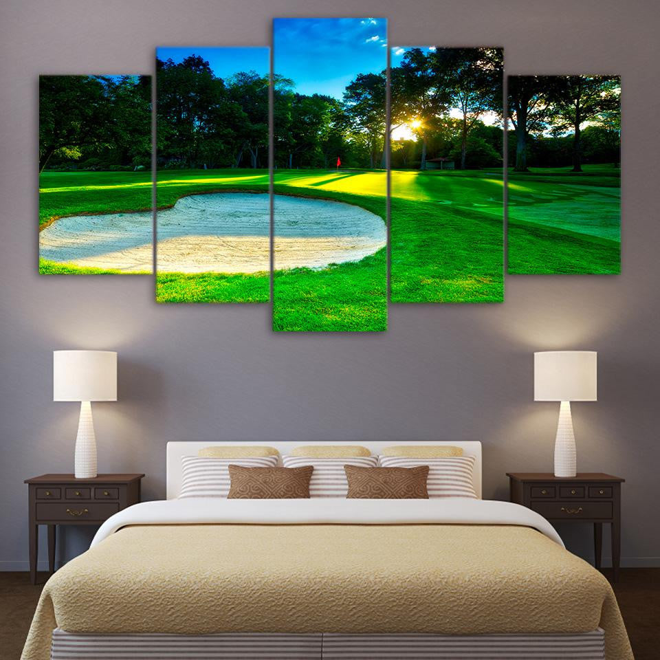 Golf Course 4 Nature 5 Panel Canvas Art Wall Decor Luxury Multi Canvas Prints, Multi Piece Panel Canvas Gallery Art Print