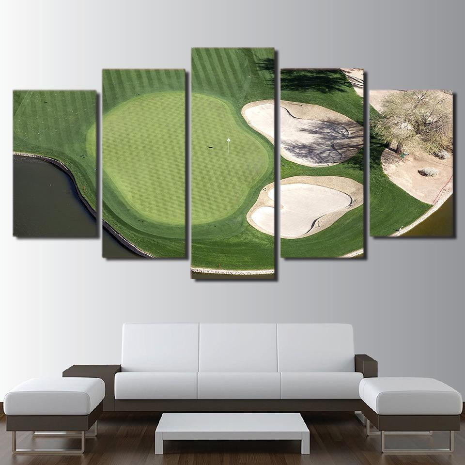Green Field Golf Course Sport 5 Panel Canvas Art Wall Decor Luxury Multi Canvas Prints, Multi Piece Panel Canvas Gallery Art Print