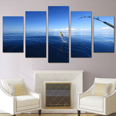 Mahi Mahi Fishing Fishing 5 Panel Canvas Art Wall Decor Luxury Multi Canvas Prints, Multi Piece Panel Canvas Gallery Art Print