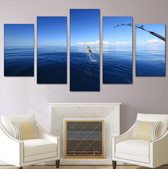 Mahi Mahi Fishing Fishing 5 Panel Canvas Art Wall Decor Luxury Multi Canvas Prints, Multi Piece Panel Canvas Gallery Art Print