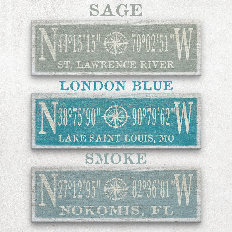 Latitude Longitude Sign, Coordinates Sign, Compass Rose , Personalized Gift, Wedding Gift, Beach Decor, Housewarming Gift, Nautical Decor