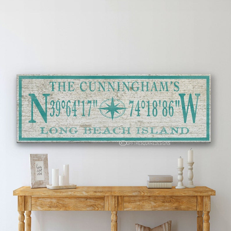 Personalized Coordinates Sign, Family Name Latitude Longitude, Rustic Compass GPS Coordinates, Thoughtful Gift, Wedding Gift, Beach Decor
