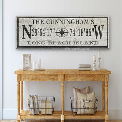 Personalized Coordinates Sign, Family Name Latitude Longitude, Rustic Compass GPS Coordinates, Thoughtful Gift, Wedding Gift, Beach Decor