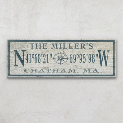 Personalized Coordinates Sign, Family Name Latitude Longitude, Rustic Compass GPS Coordinates, Thoughtful Gift, Wedding Gift, Beach Decor