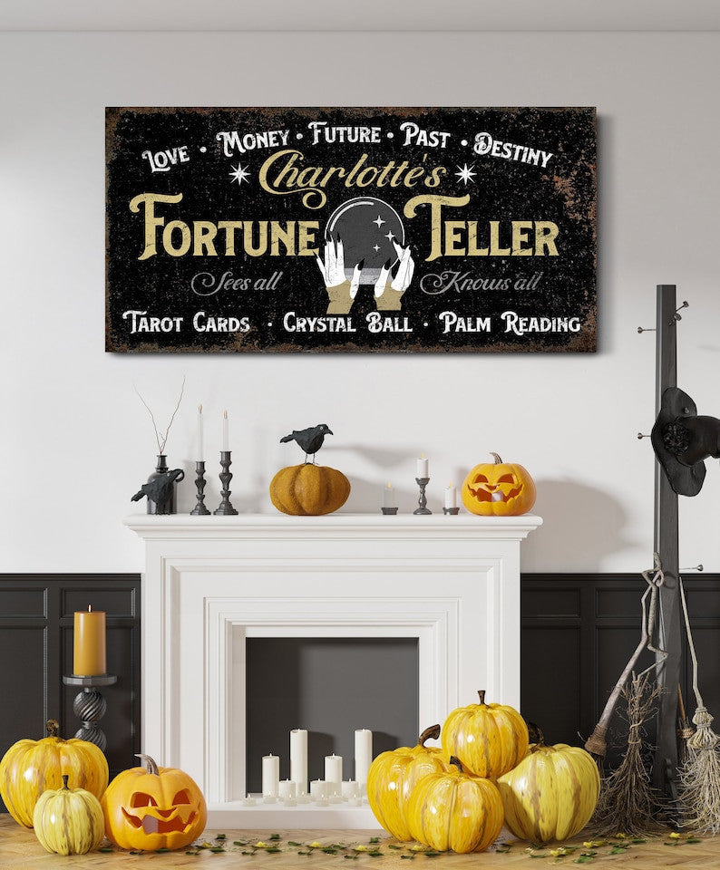 Personalized Fortune Teller Sign Halloween Wall Decor Fortune Teller Gift Vintage Medieval Decor Crystal Ball Sign Gothic Canvas Wall Art