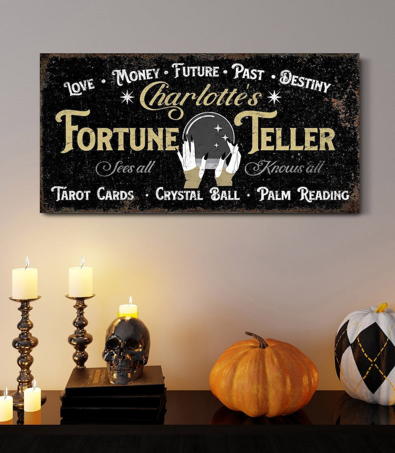 Personalized Fortune Teller Sign Halloween Wall Decor Fortune Teller Gift Vintage Medieval Decor Crystal Ball Sign Gothic Canvas Wall Art