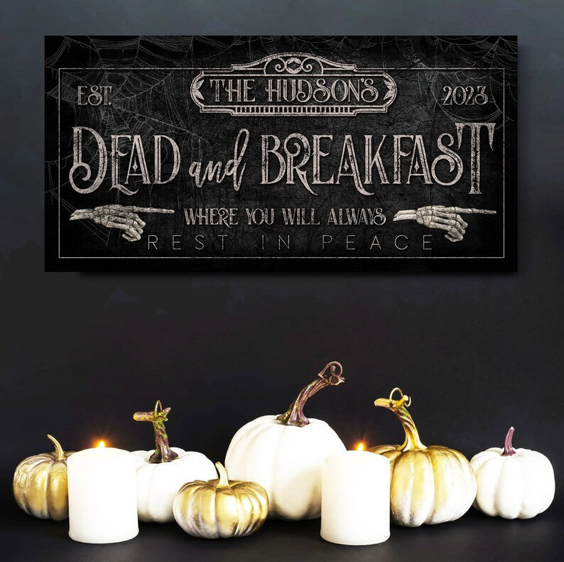 Personalized Dead & Breakfast Sign, Sleepy Hollow Bedroom Halloween Decor, Spooky Vintage Fall Decor, Rustic Halloween Farmhouse Canvas Art