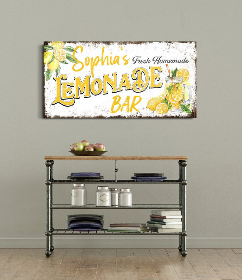 Lemonade Bar Sign Indoor Outdoor Sign Kitchen Wall Art Hang on to Dining Room Lemon Sign Fresh Lemonade Sale Modern Farmhouse Canvas Decor