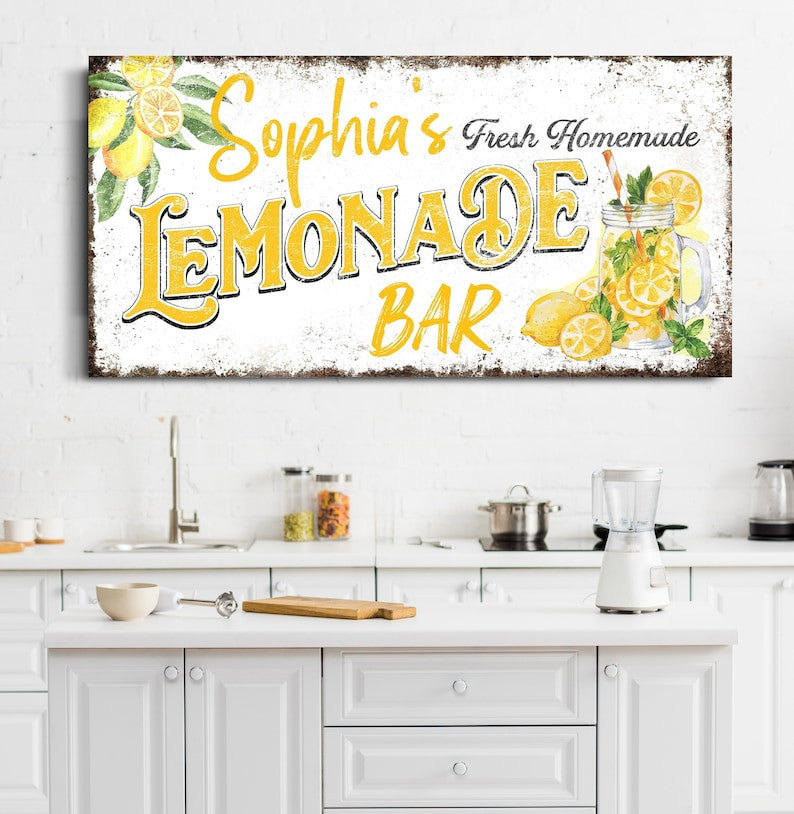 Lemonade Bar Sign Indoor Outdoor Sign Kitchen Wall Art Hang on to Dining Room Lemon Sign Fresh Lemonade Sale Modern Farmhouse Canvas Decor