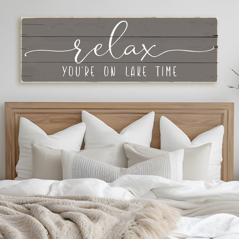 Relax You're on Lake Time Sign Canvas | Custom Lake House Sign , Rustic Canvas Print Home Decor Gift Canvas Wall Art